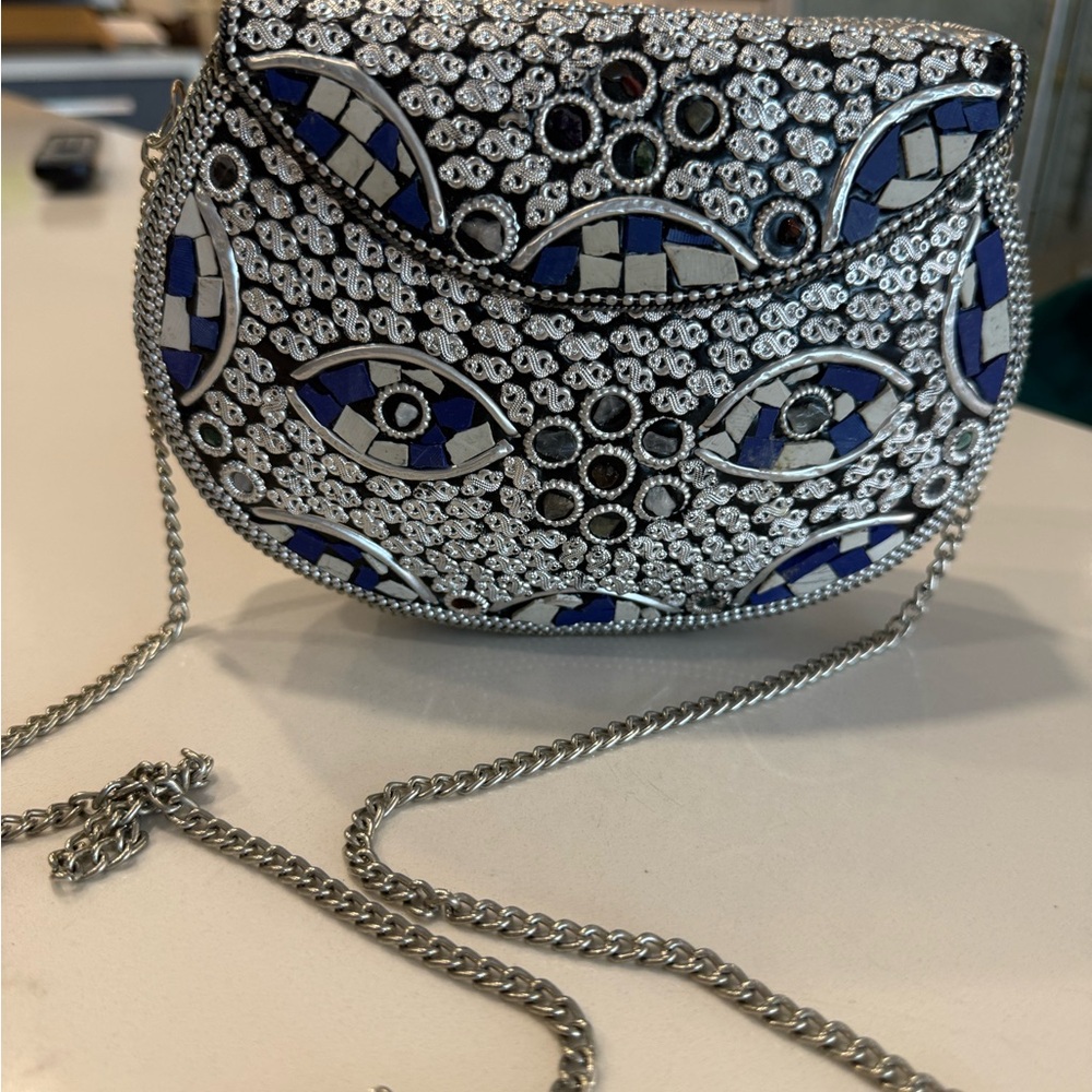 Silver and Blue Mosaic Women's Bag